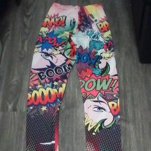 Kids Comic Print Leggings - Multicolor